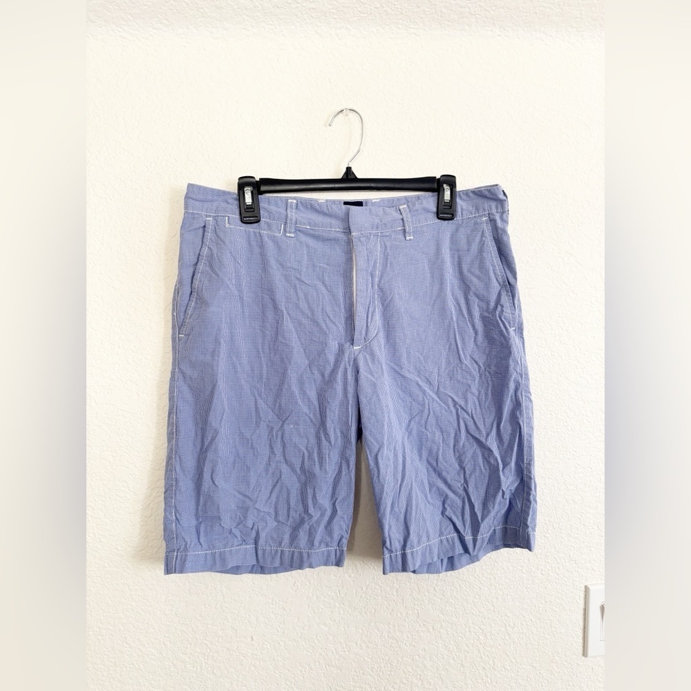 Gap Gingham Shorts 34 Blue White Micro Check Cotton Flat Front Preppy‎ Summer